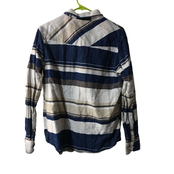 COASTAL BLUE/KHAKI/BROWN/CREAM FLANNEL LONG SLEEVE BUTTON UP SHIRT MENS SIZE MED - Picture 2 of 4